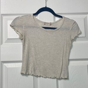 Cream Ribbed Short Sleeve Top